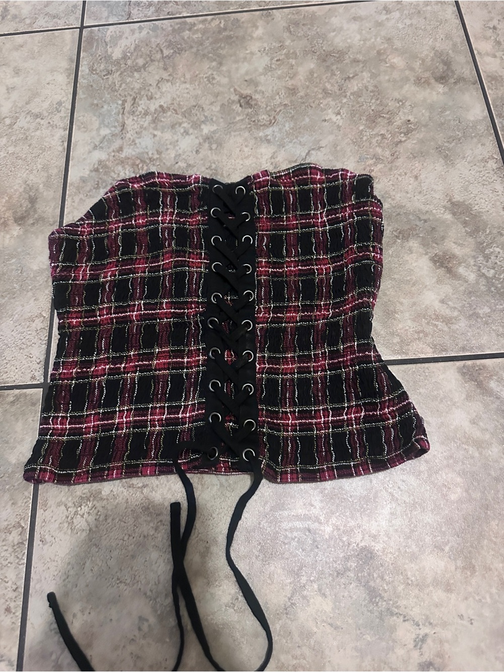 Hot Topic Plaid Corset Tube Top